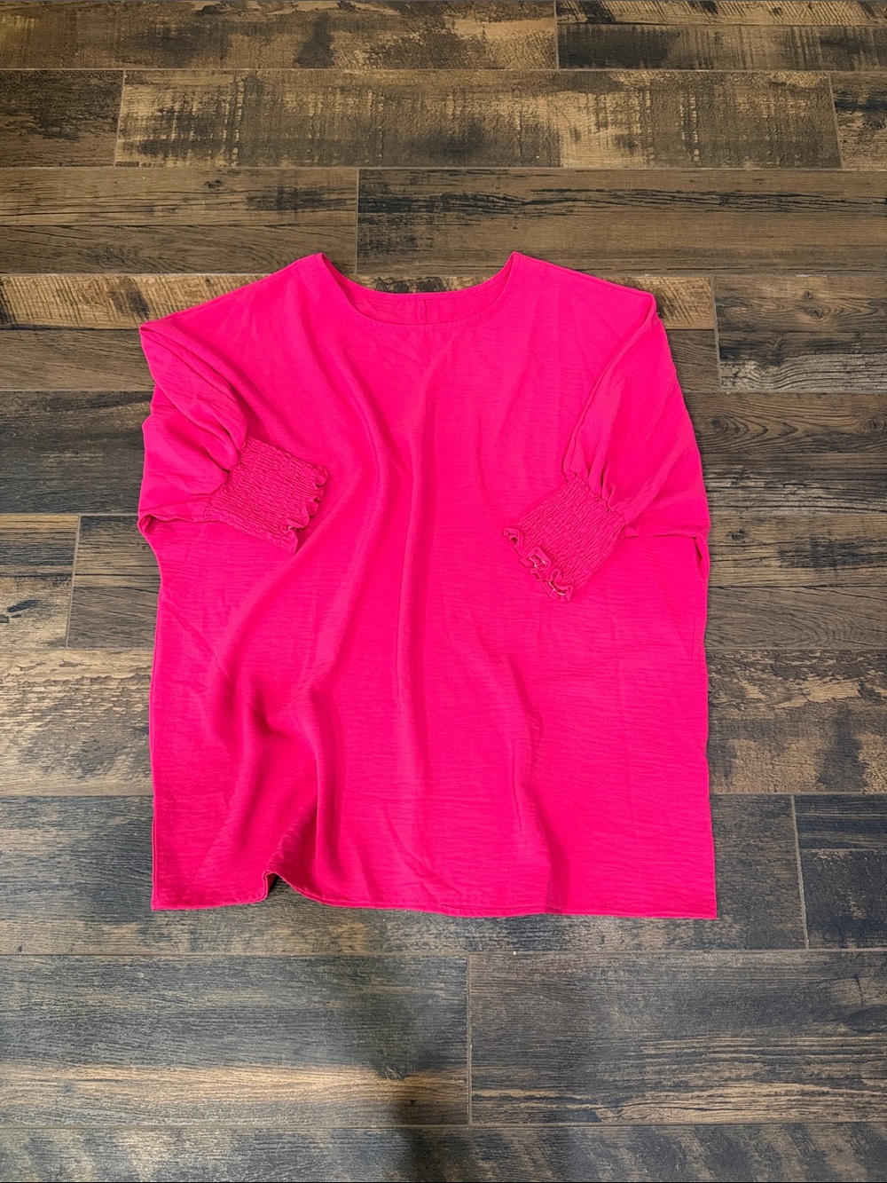 Women's Bright Pink Short Sleeve Blouse with Smocked Cuffs